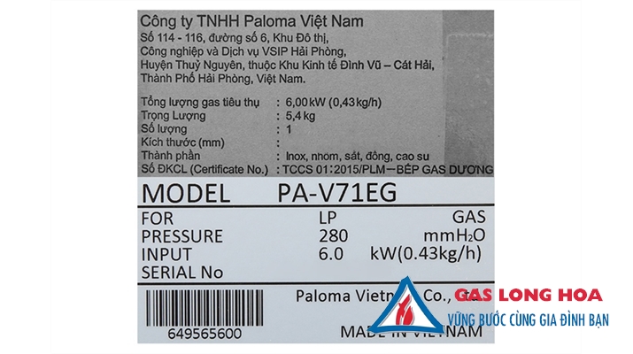 Bếp Gas Paloma Dương ( Màu Đen ) 27