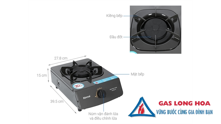 Bếp Gas Đơn Rinnai Đen 23