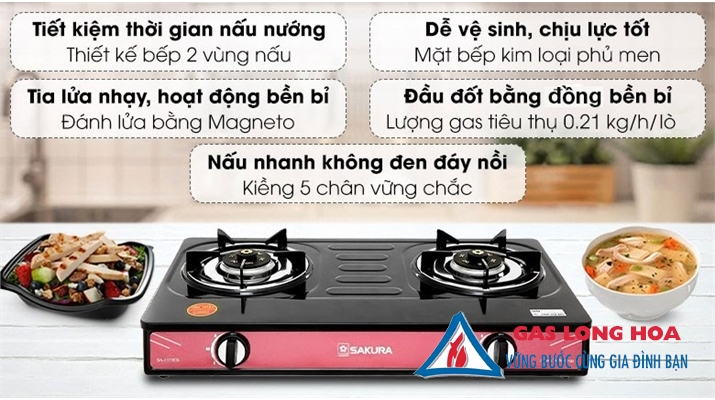 Bếp Gas Đôi SAKURA Mặt Tráng Men 23