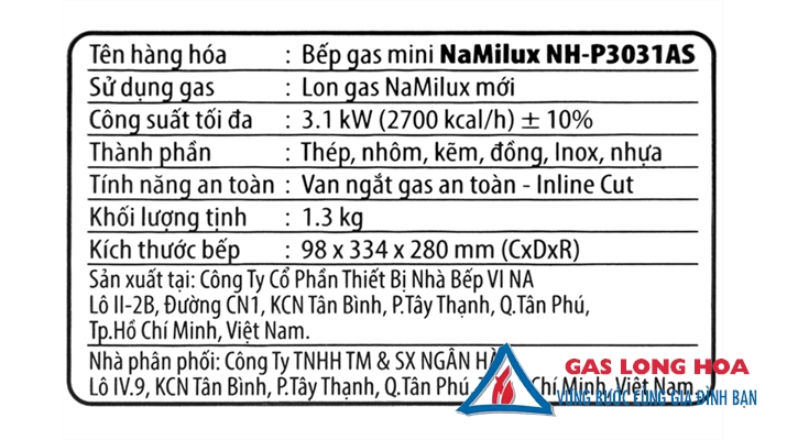 Bếp gas mini Namilux NH-P3031AS 33
